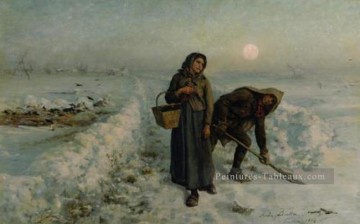  hiver Tableau - Sur la route en Hiver Artois Réaliste campagne Jules Breton